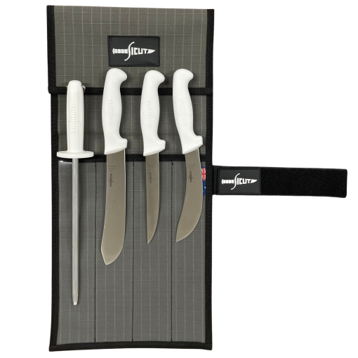 SICUT 4 Piece Butchers Knife Package – White Handle