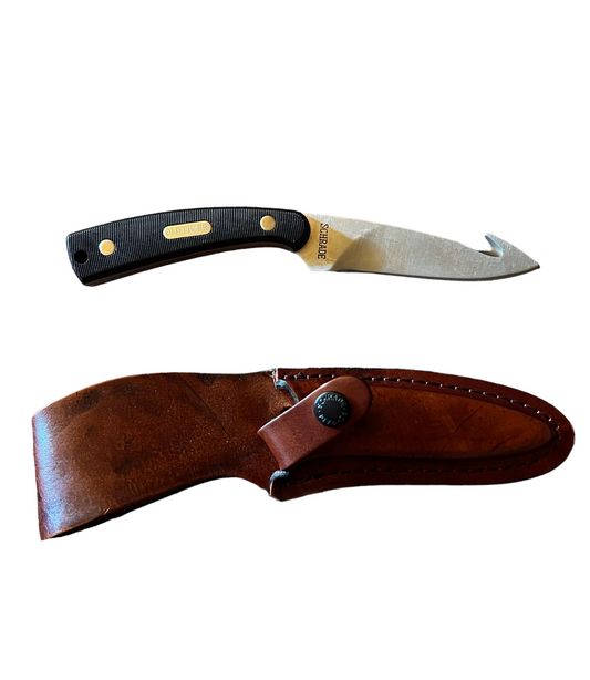 Old Timer 158OT Skinner Fixed 3.5″ Blade with Gut Hook, Delrin Handle, Brown Leather Sheath